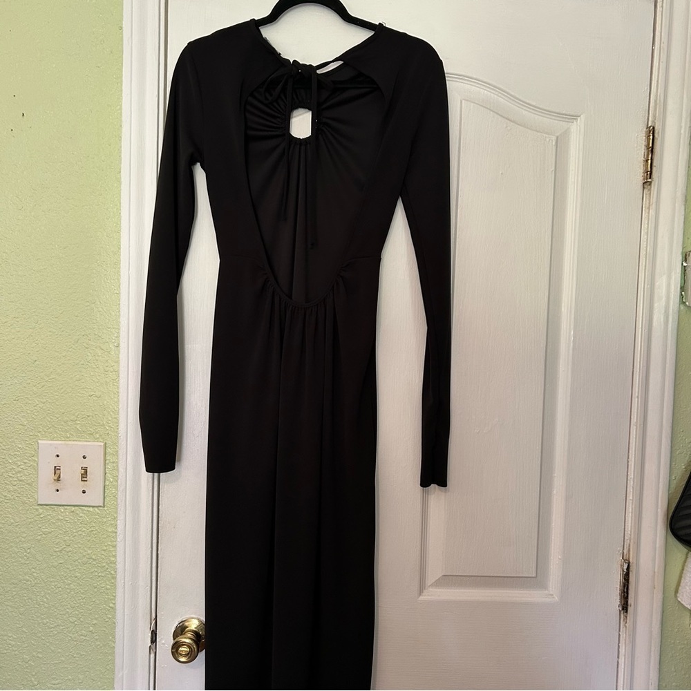 Zara ruched low back black dress ankle lwngthy - Picture 10 of 11